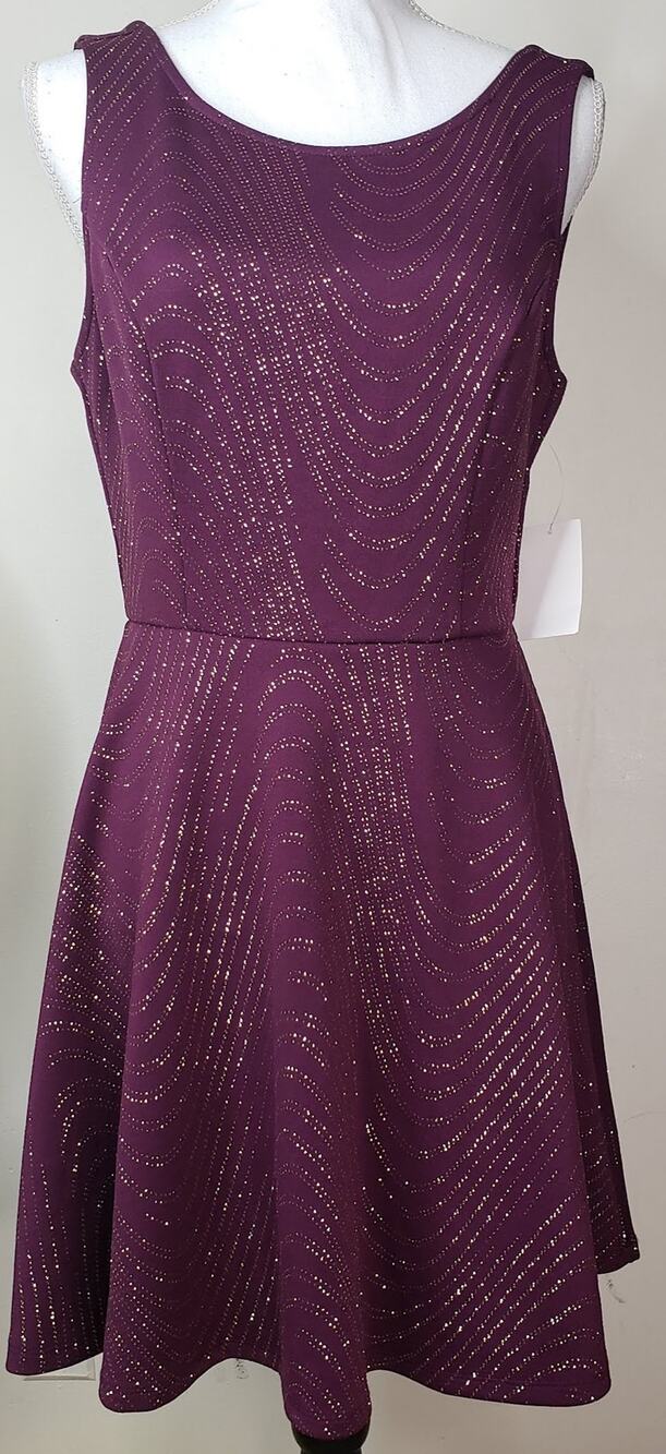 Bailey Blue Girls Skater Dress Large Purple Gold Sparkle Wave Prom Party NWT